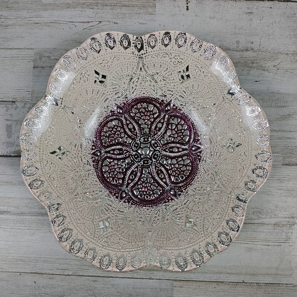 AZZURRA Turkish Purplish Silver Handmade Glass Decorative Bowl 8'' Diameter